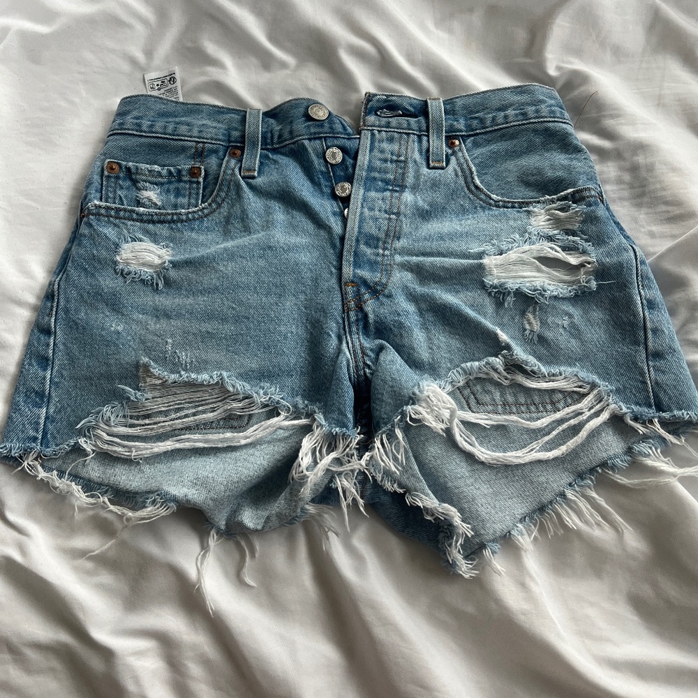 Levi’s ripped high waisted denim shorts